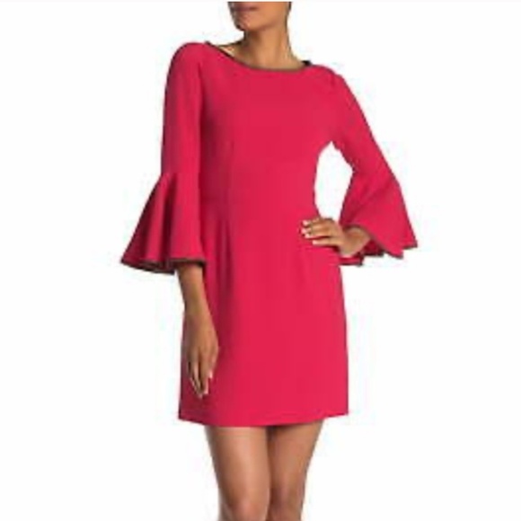 Trina Turk Bromely Sheath Cocktail Fuchsia Pink Dress‎ Bell Sleeves Jeweled 2 - Picture 1 of 2